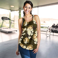 Gold Tropical Hawaii Women Racerback Tank Seamless Monstera Plumeria Hawaiian Pattern - Polynesian Pride
