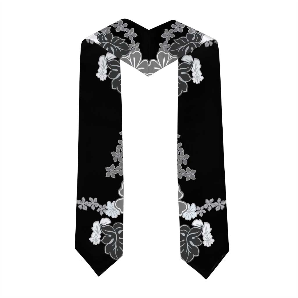 Gray Scale Hibiscus Plumeria Floral Graduation Stole