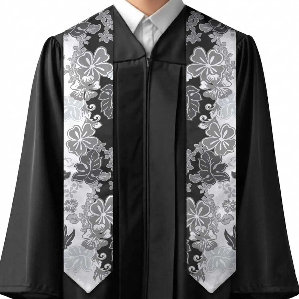Gray Scale Hibiscus Plumeria Floral Graduation Stole