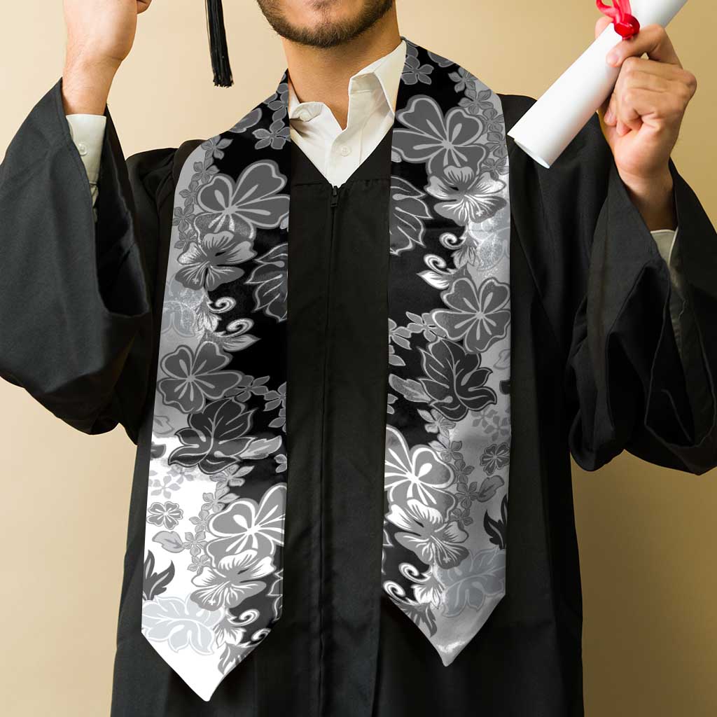 Gray Scale Hibiscus Plumeria Floral Graduation Stole