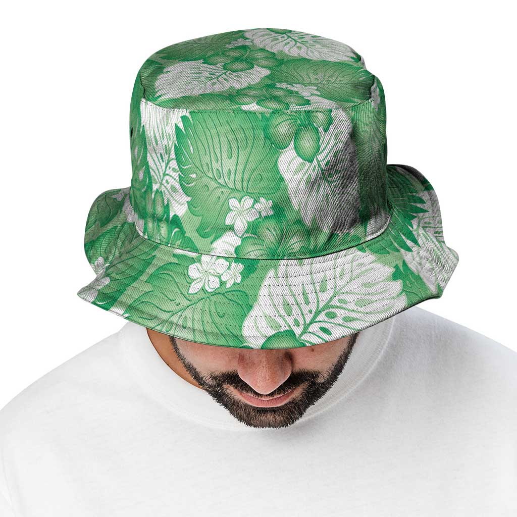 Green Aloha Hawaii Bucket Hat Monstera Hibiscus Plumeria Seamless Vibes - Polynesian Pride