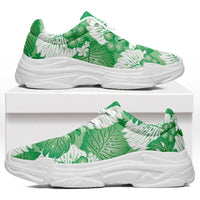 Green Aloha Hawaii Chunky Sneakers Monstera Hibiscus Plumeria Seamless Vibes - Polynesian Pride