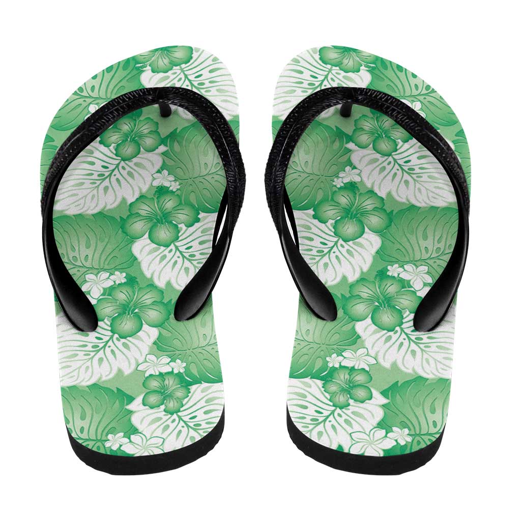 Green Aloha Hawaii Flip Flops Monstera Hibiscus Plumeria Seamless Vibes - Polynesian Pride