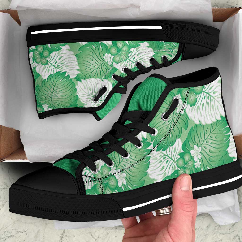Green Aloha Hawaii High Top Shoes Monstera Hibiscus Plumeria Seamless Vibes - Polynesian Pride