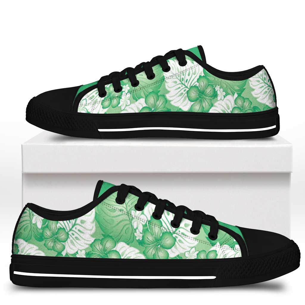 Green Aloha Hawaii Low Top Shoes Monstera Hibiscus Plumeria Seamless Vibes - Polynesian Pride