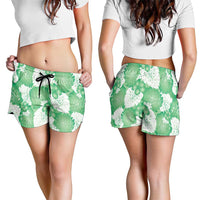 Green Aloha Hawaii Shorts for Women Monstera Hibiscus Plumeria Seamless Vibes - Polynesian Pride