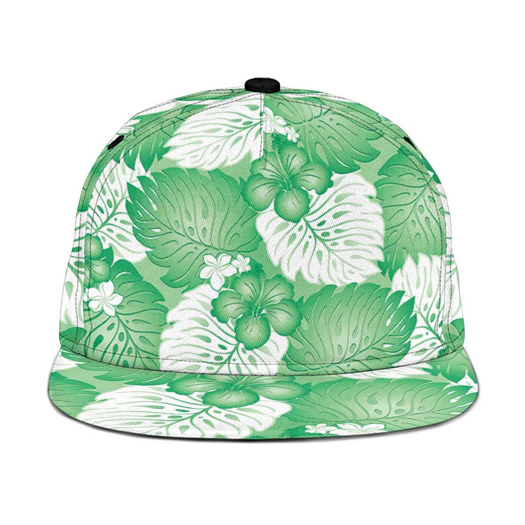 Green Aloha Hawaii Snapback Cap Monstera Hibiscus Plumeria Seamless Vibes - Polynesian Pride
