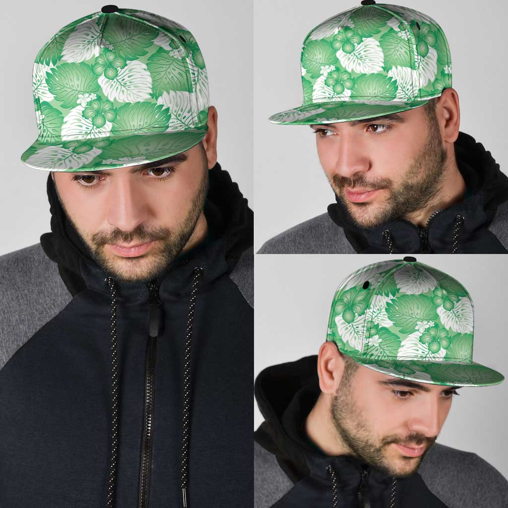 Green Aloha Hawaii Snapback Cap Monstera Hibiscus Plumeria Seamless Vibes - Polynesian Pride