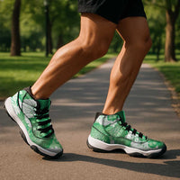 Green Aloha Hawaii Sneakers J11 Monstera Hibiscus Plumeria Seamless Vibes - Polynesian Pride