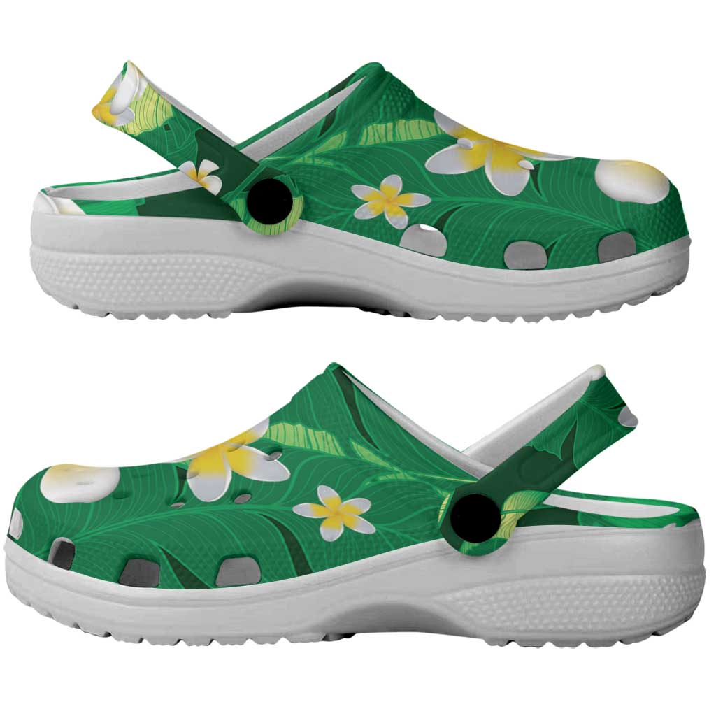 Green Banana Leaf Hawaii Clogs Shoes Lau Maia Plumeria Tropical Summer Vibes