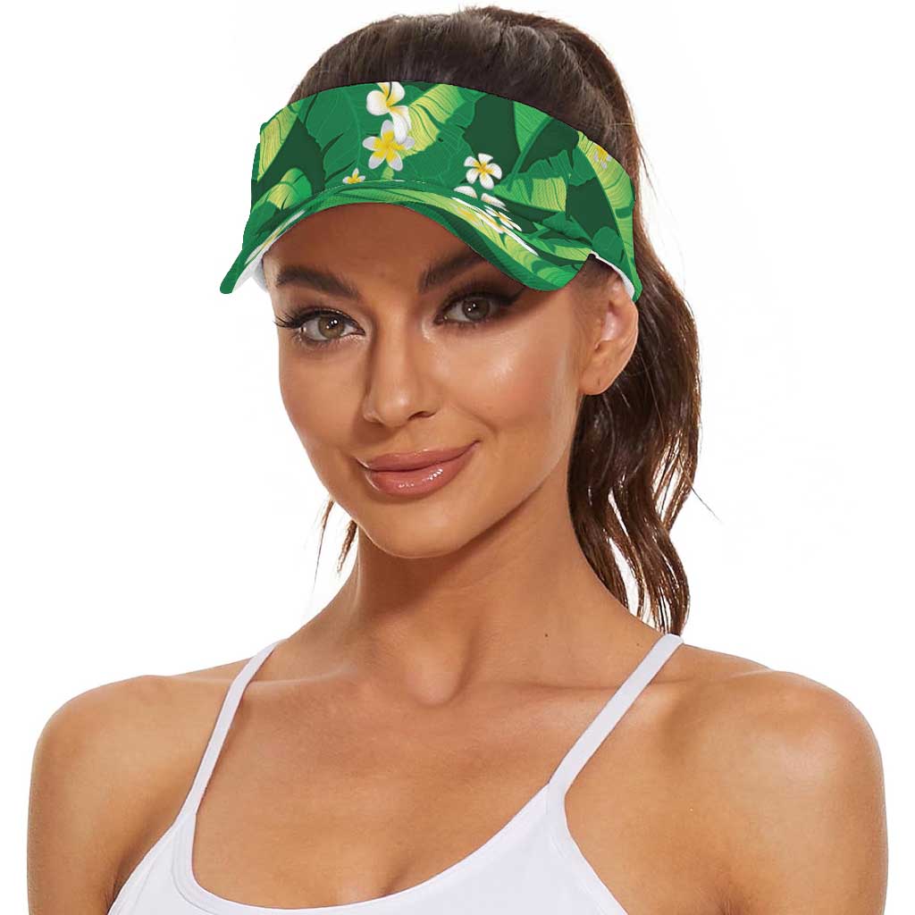 Green Banana Leaf Hawaii Sun Visor Cap Lau Maia Plumeria Tropical Summer Vibes LT14 - Polynesian Pride