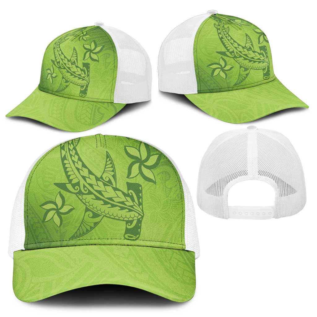 Green Gradient Polynesia Baseball Net Cap Hawaiian Tribal Hammerhead Shark Tattoo - Polynesian Pride