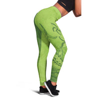 Green Gradient Polynesia Leggings Hawaiian Tribal Hammerhead Shark Tattoo - Polynesian Pride