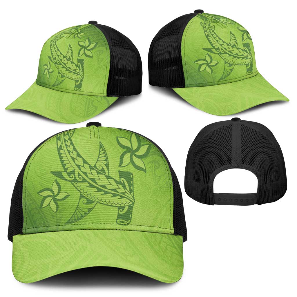 Green Gradient Polynesia Mesh Trucker Cap Hawaiian Tribal Hammerhead Shark Tattoo - Polynesian Pride