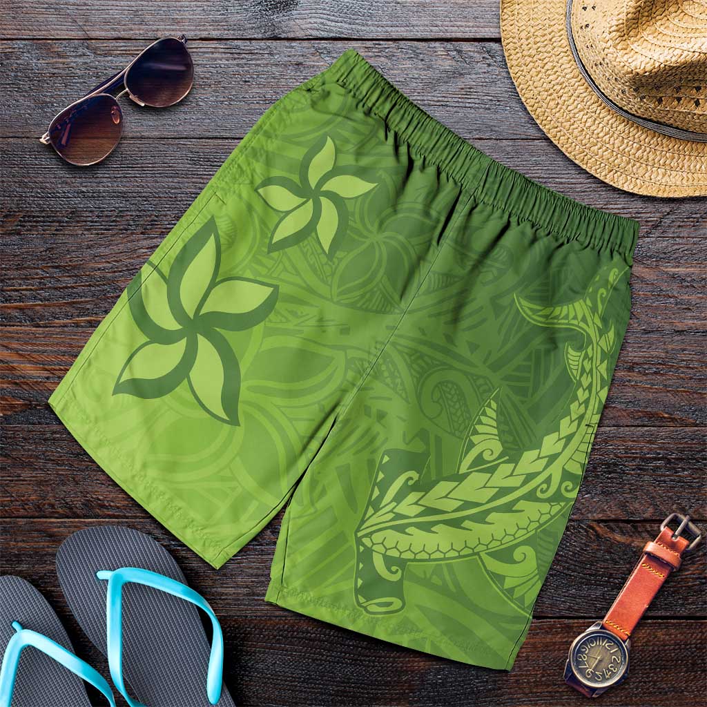 Green Gradient Polynesia Shorts for Men Hawaiian Tribal Hammerhead Shark Tattoo - Polynesian Pride