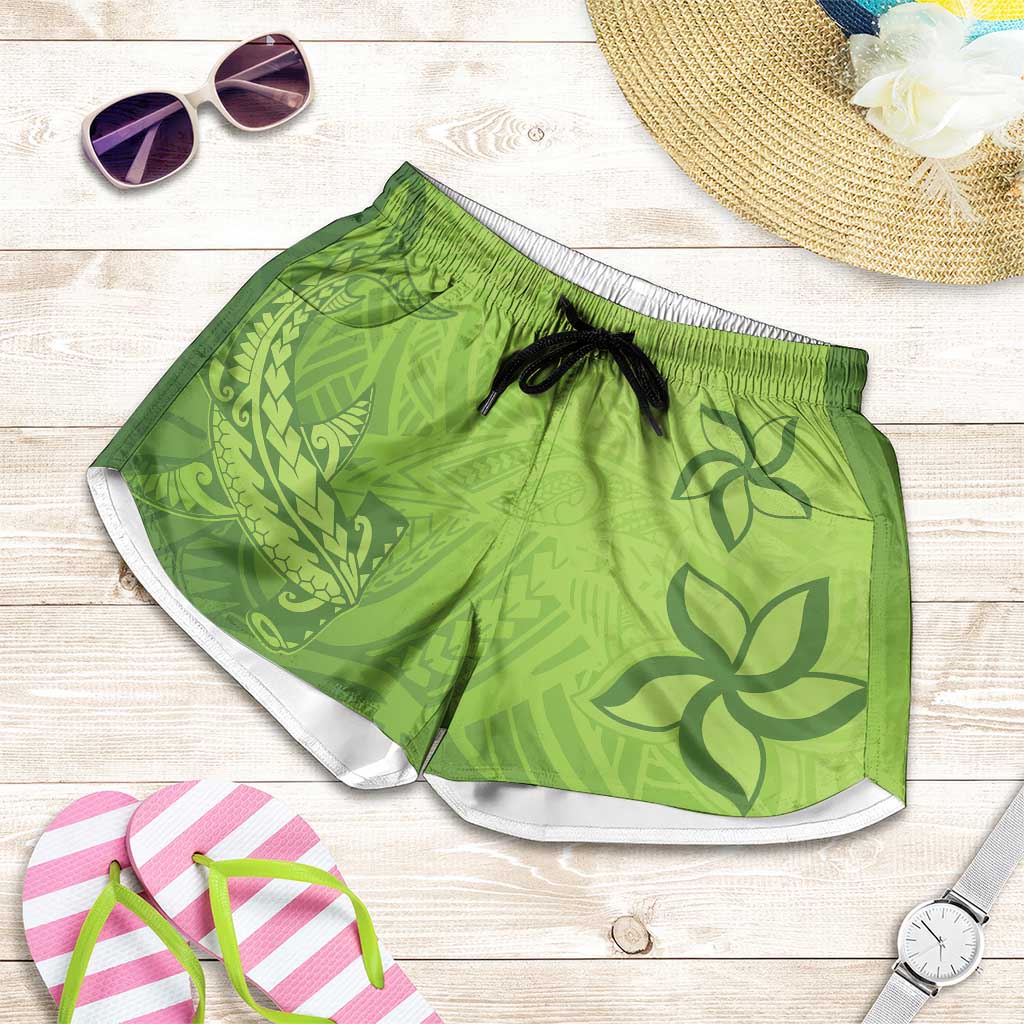 Green Gradient Polynesia Shorts for Women Hawaiian Tribal Hammerhead Shark Tattoo - Polynesian Pride