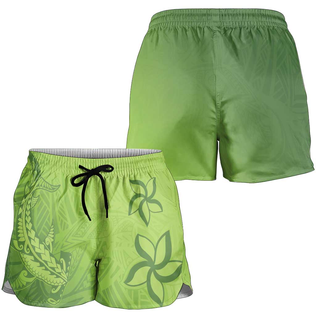 Green Gradient Polynesia Shorts for Women Hawaiian Tribal Hammerhead Shark Tattoo - Polynesian Pride