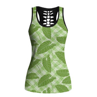 Green Hawaii Kalo Palaka Motifs Hollow Tank Top Hawaiian Taro Leaves Elegant Vibes LT14 Female Green - Polynesian Pride