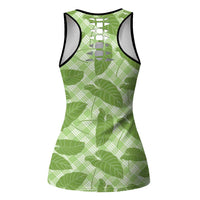 Green Hawaii Kalo Palaka Motifs Hollow Tank Top Hawaiian Taro Leaves Elegant Vibes LT14 - Polynesian Pride