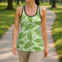 Green Hawaii Kalo Palaka Motifs Hollow Tank Top Hawaiian Taro Leaves Elegant Vibes LT14 - Polynesian Pride