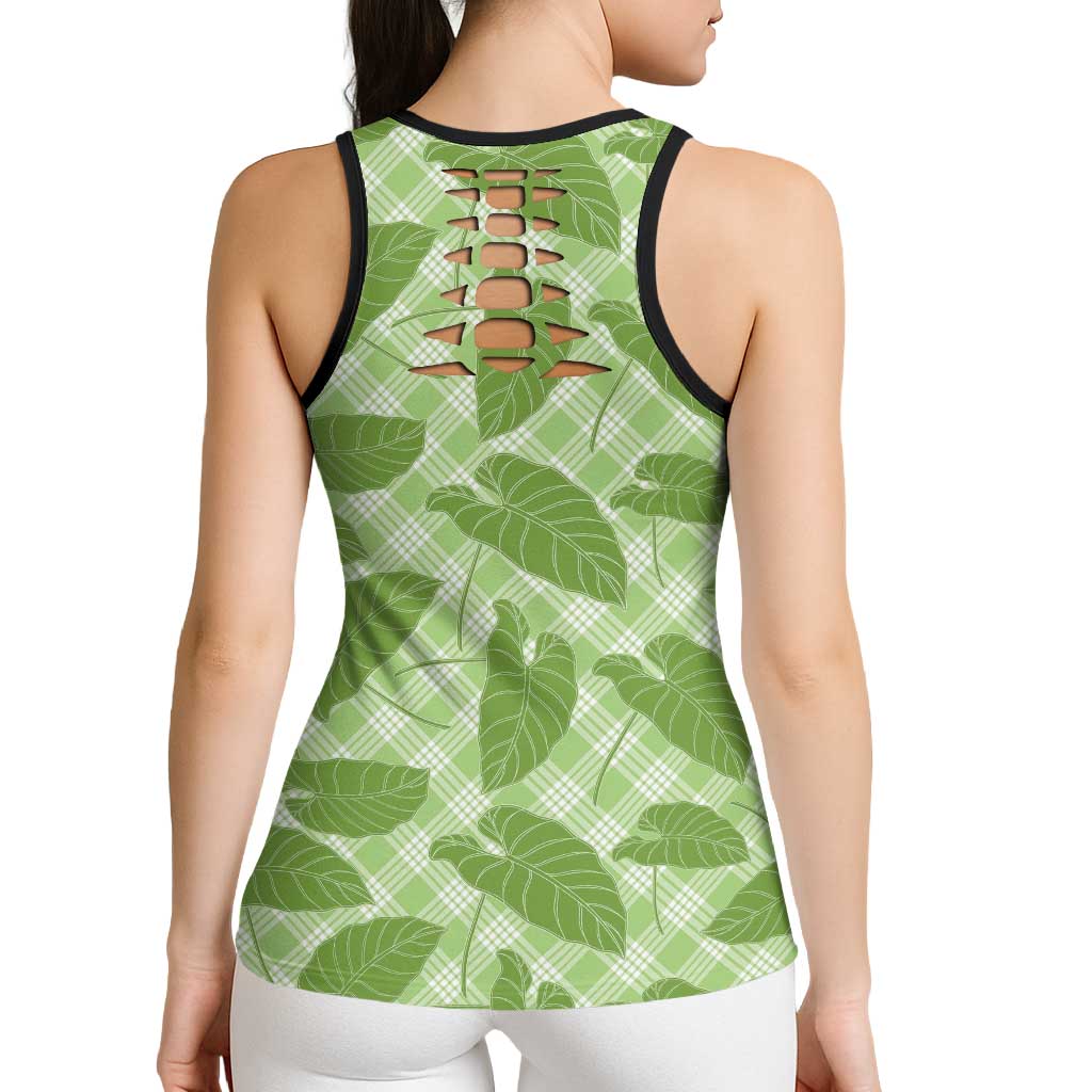 Green Hawaii Kalo Palaka Motifs Hollow Tank Top Hawaiian Taro Leaves Elegant Vibes LT14 - Polynesian Pride