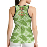 Green Hawaii Kalo Palaka Motifs Hollow Tank Top Hawaiian Taro Leaves Elegant Vibes LT14 - Polynesian Pride