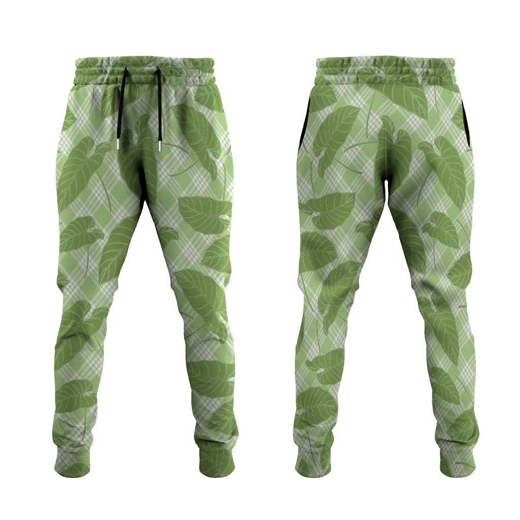 Green Hawaii Kalo Palaka Motifs Jogger Pants Hawaiian Taro Leaves Elegant Vibes