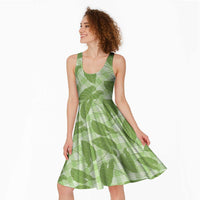 Green Hawaii Kalo Palaka Motifs Midi Dress Hawaiian Taro Leaves Elegant Vibes