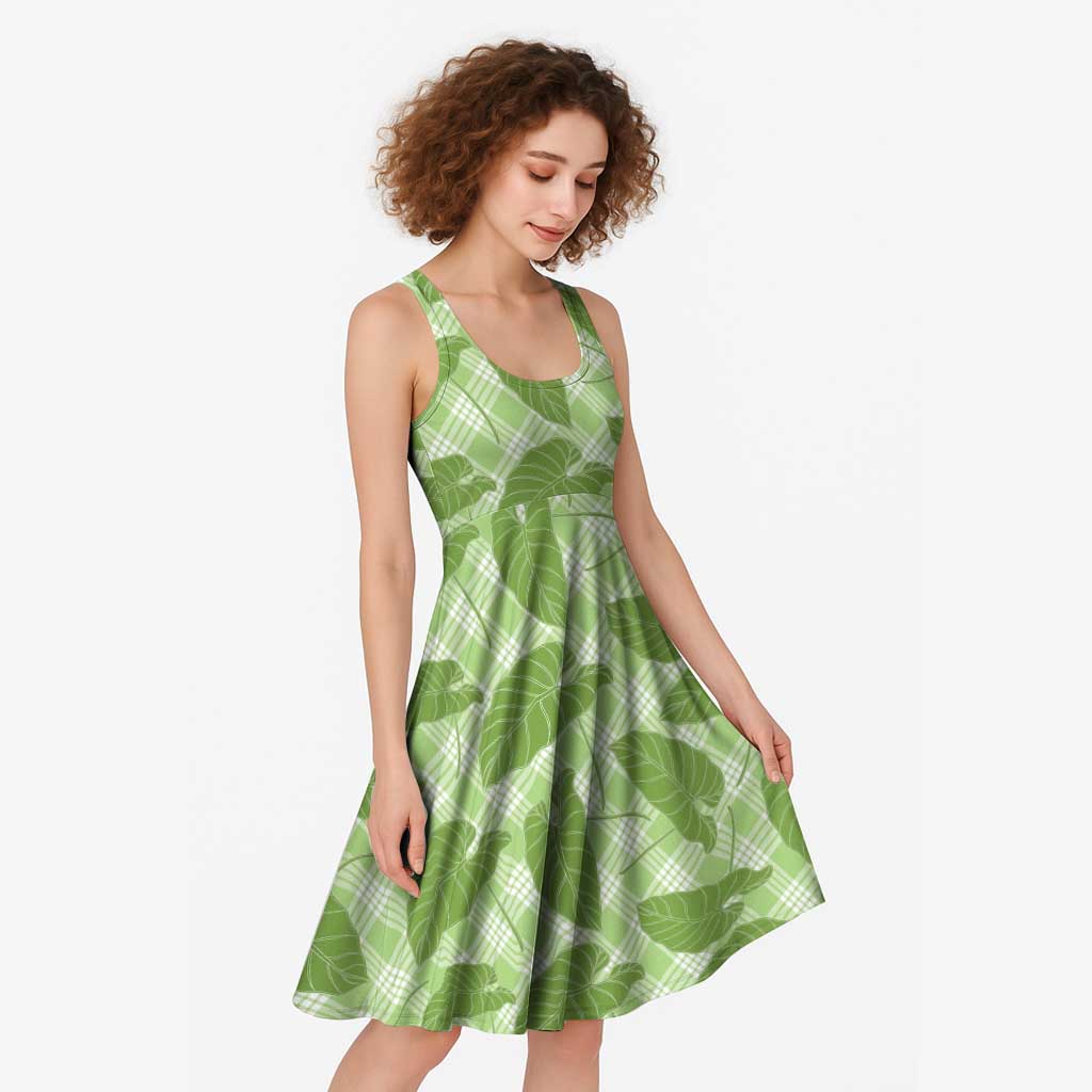 Green Hawaii Kalo Palaka Motifs Midi Dress Hawaiian Taro Leaves Elegant Vibes
