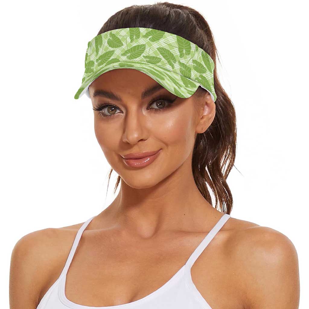 Green Hawaii Kalo Palaka Motifs Sun Visor Cap Hawaiian Taro Leaves Elegant Vibes