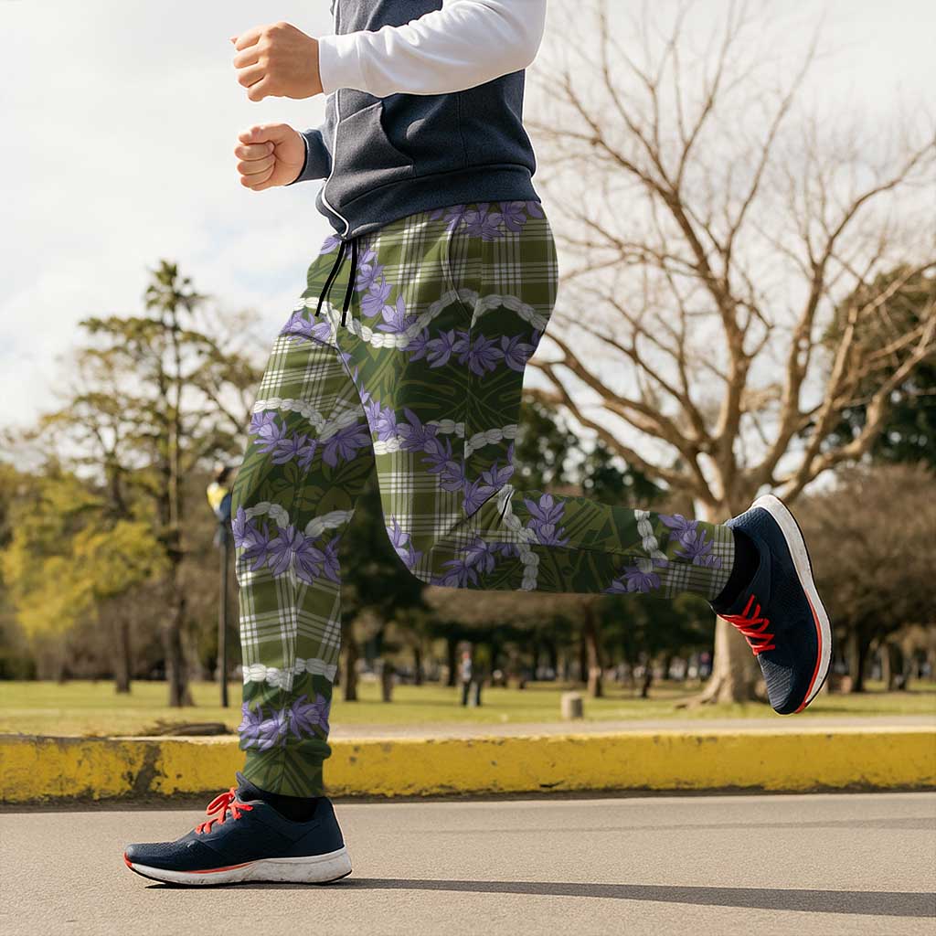 Green Hawaii Palaka Honohono Pikake Jogger Pants Hawaiian Orchid Lei Polynesian Pattern - Polynesian Pride