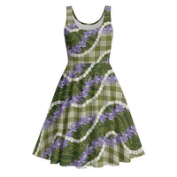 Green Hawaii Palaka Honohono Pikake Midi Dress Hawaiian Orchid Lei Polynesian Pattern - Polynesian Pride