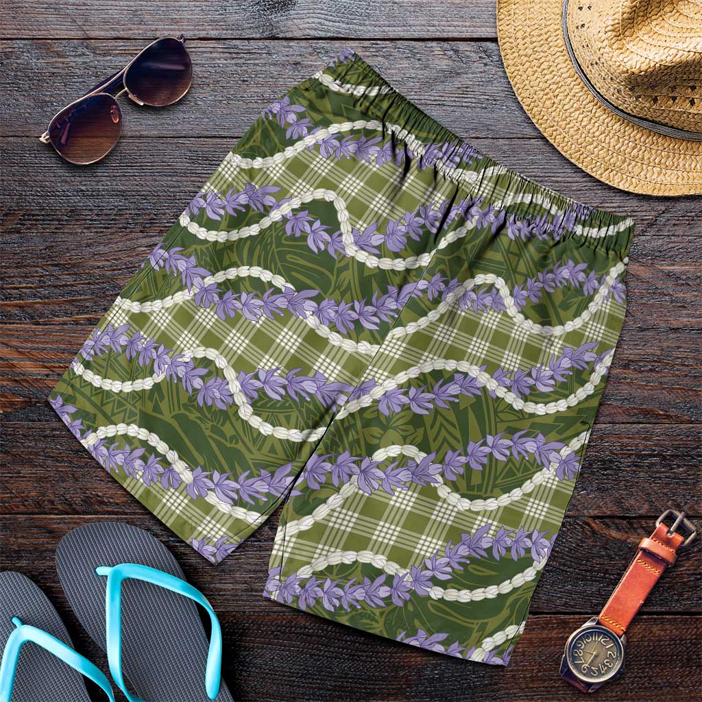 Green Hawaii Palaka Honohono Pikake Shorts for Men Hawaiian Orchid Lei Polynesian Pattern - Polynesian Pride