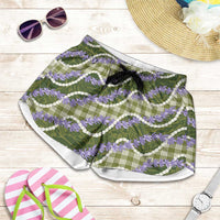 Green Hawaii Palaka Honohono Pikake Shorts for Women Hawaiian Orchid Lei Polynesian Pattern - Polynesian Pride