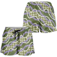 Green Hawaii Palaka Honohono Pikake Shorts for Women Hawaiian Orchid Lei Polynesian Pattern - Polynesian Pride