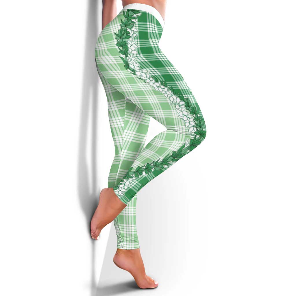 Green Hawaii Palaka Leggings Hawaiian Honohono Lei