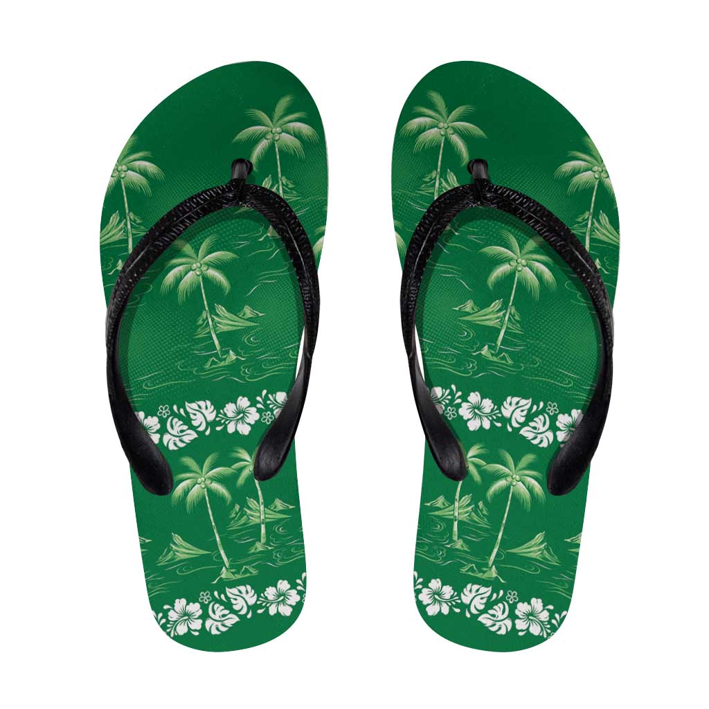 Green Hawaii Palm Tree Hibiscus Flip Flops Fantasy Summer Vibe LT01 Green - Polynesian Pride