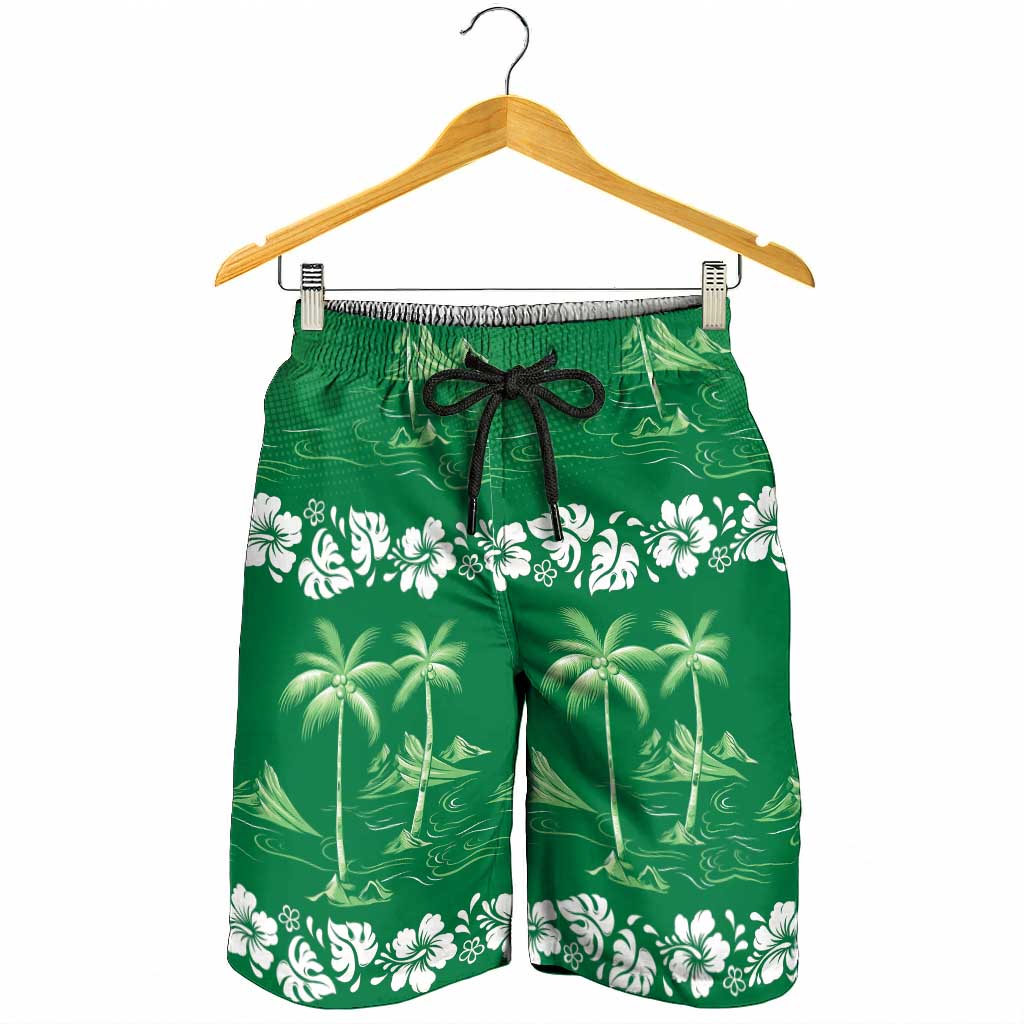 Green Hawaii Palm Tree Hibiscus Shorts for Men Fantasy Summer Vibe LT01 - Polynesian Pride