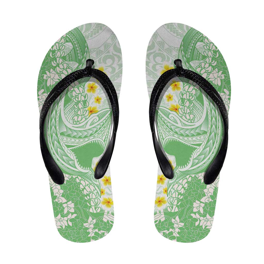 Green Hawaii Shark Tattoo Flip Flops Puakenikeni Lei Plumeria Polynesian Pattern LT14 Green - Polynesian Pride
