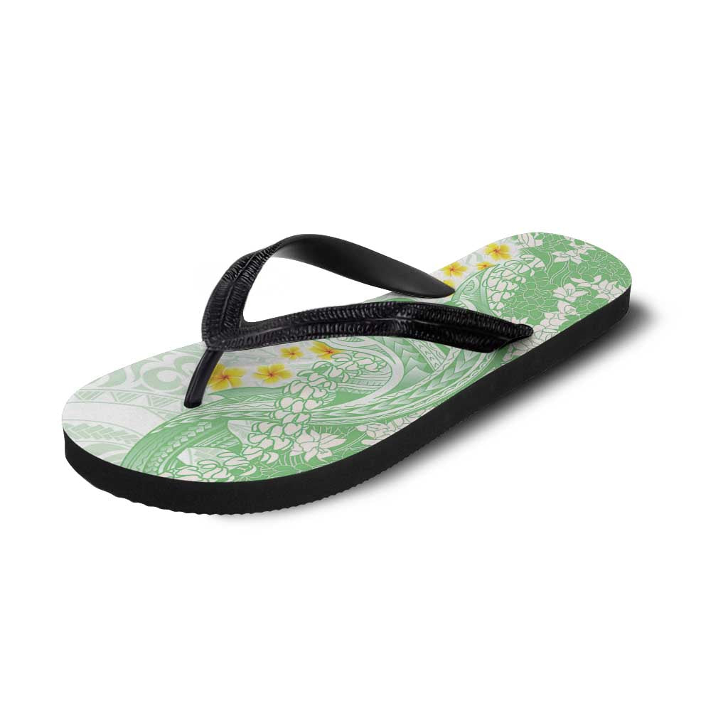 Green Hawaii Shark Tattoo Flip Flops Puakenikeni Lei Plumeria Polynesian Pattern LT14 - Polynesian Pride