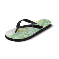 Green Hawaii Shark Tattoo Flip Flops Puakenikeni Lei Plumeria Polynesian Pattern LT14 - Polynesian Pride