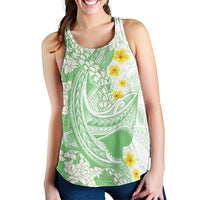 Green Hawaii Shark Tattoo Women Racerback Tank Puakenikeni Lei Plumeria Polynesian Pattern