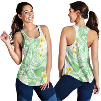Green Hawaii Shark Tattoo Women Racerback Tank Puakenikeni Lei Plumeria Polynesian Pattern