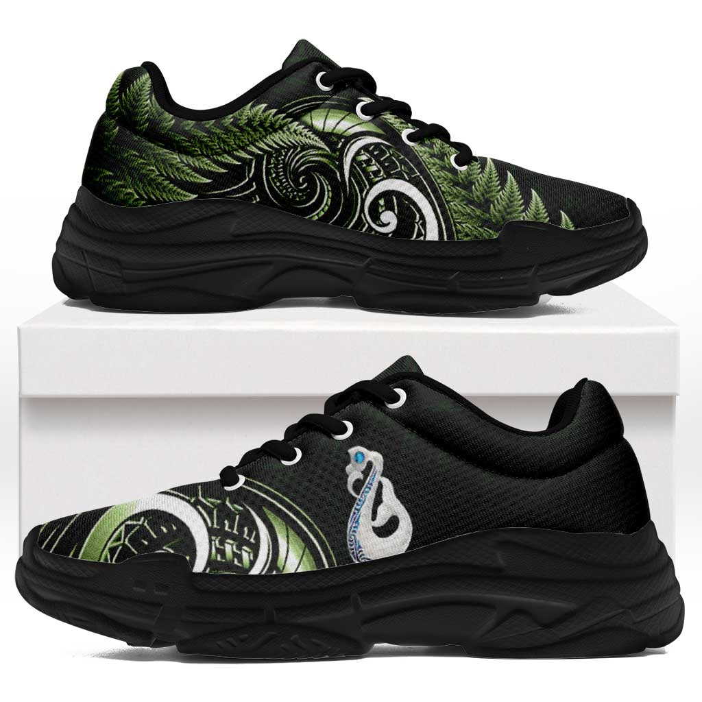 Green New Zealand Chunky Sneakers Aotearoa Silver Fern With Manaia Maori Unique LT14 Green - Polynesian Pride