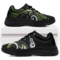 Green New Zealand Chunky Sneakers Aotearoa Silver Fern With Manaia Maori Unique LT14 Green - Polynesian Pride
