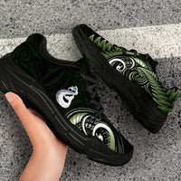 Green New Zealand Chunky Sneakers Aotearoa Silver Fern With Manaia Maori Unique LT14 - Polynesian Pride
