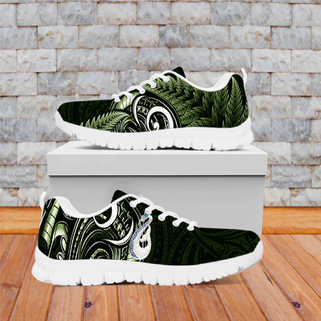 Green New Zealand Sneakers Aotearoa Silver Fern With Manaia Maori Unique LT14 Green - Polynesian Pride