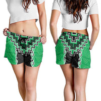 Green Niho Taniwha Mix Poutama Shorts for Women Unique Taniko Aotearoa LT01 - Polynesian Pride