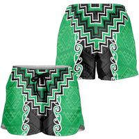 Green Niho Taniwha Mix Poutama Shorts for Women Unique Taniko Aotearoa LT01 - Polynesian Pride