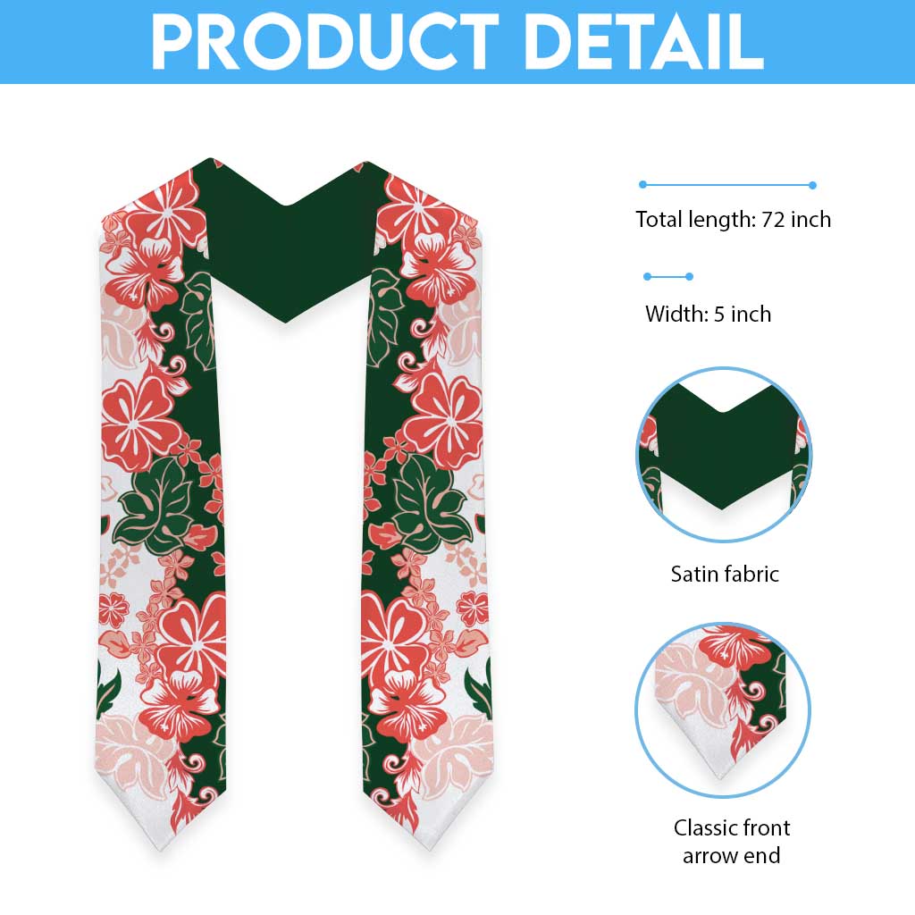 Green Orange Hibiscus Plumeria Floral Graduation Stole